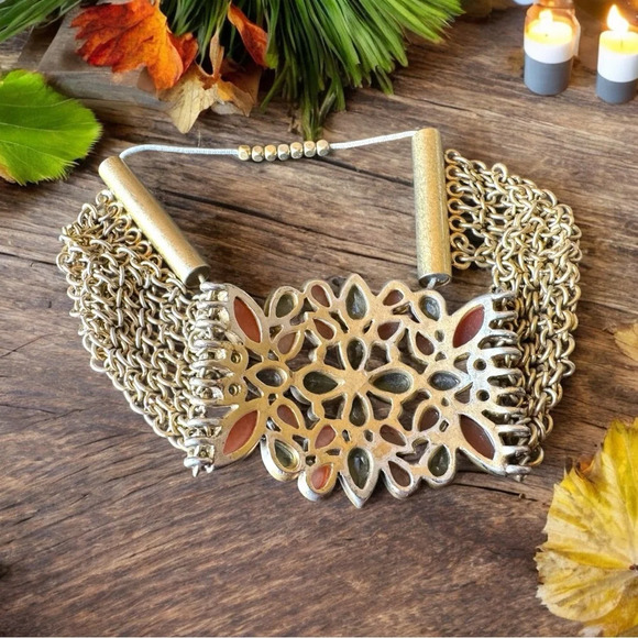 KENNETH COLE Gold-Tone Stretch Bracelet w/ Red & Amber Stones - Picture 8 of 10